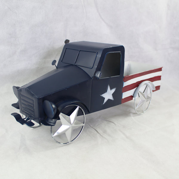 USA FLAG TRUCK 18" PICKUP TRUCK METAL ART FIGURINE VINTAGE WESTERN HOME DECOR HANDMADE  #EH12864