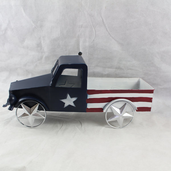 USA FLAG TRUCK 18" PICKUP TRUCK METAL ART FIGURINE VINTAGE WESTERN HOME DECOR HANDMADE  #EH12864