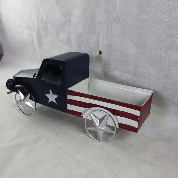 USA FLAG TRUCK 18" PICKUP TRUCK METAL ART FIGURINE VINTAGE WESTERN HOME DECOR HANDMADE  #EH12864