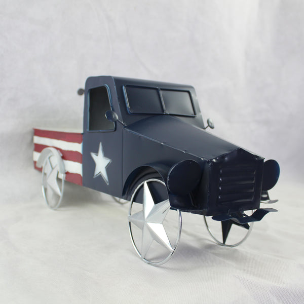 USA FLAG TRUCK 18" PICKUP TRUCK METAL ART FIGURINE VINTAGE WESTERN HOME DECOR HANDMADE  #EH12864