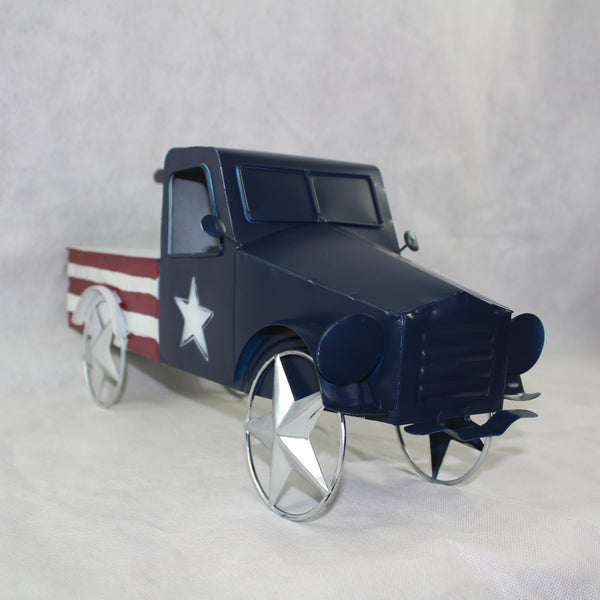USA FLAG TRUCK 18" PICKUP TRUCK METAL ART FIGURINE VINTAGE WESTERN HOME DECOR HANDMADE  #EH12864