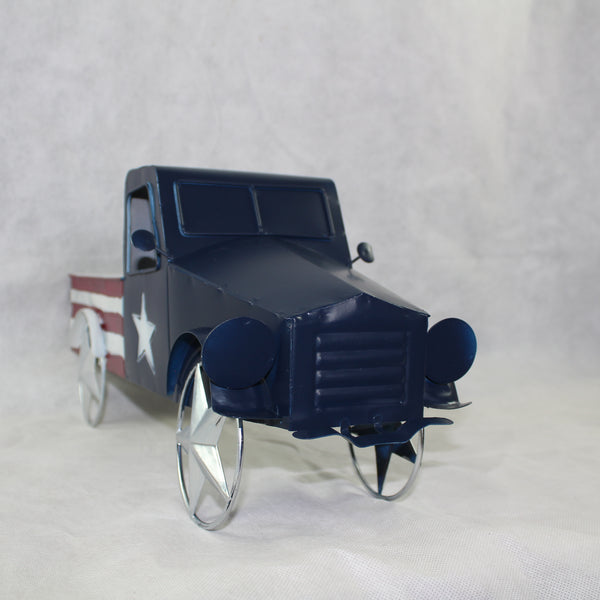 USA FLAG TRUCK 18" PICKUP TRUCK METAL ART FIGURINE VINTAGE WESTERN HOME DECOR HANDMADE  #EH12864