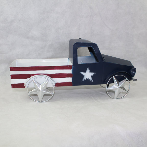 USA FLAG TRUCK 18" PICKUP TRUCK METAL ART FIGURINE VINTAGE WESTERN HOME DECOR HANDMADE  #EH12864