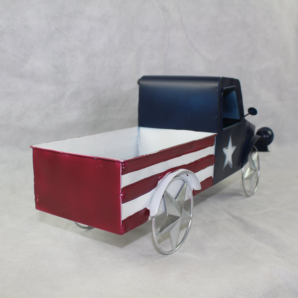 USA FLAG TRUCK 18" PICKUP TRUCK METAL ART FIGURINE VINTAGE WESTERN HOME DECOR HANDMADE  #EH12864