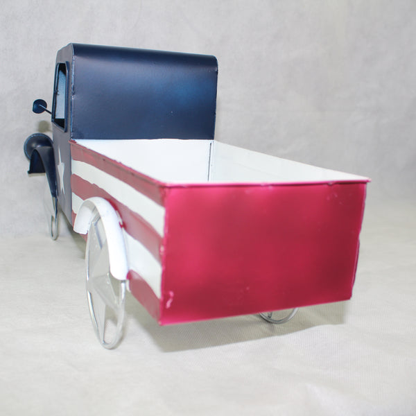 USA FLAG TRUCK 18" PICKUP TRUCK METAL ART FIGURINE VINTAGE WESTERN HOME DECOR HANDMADE  #EH12864