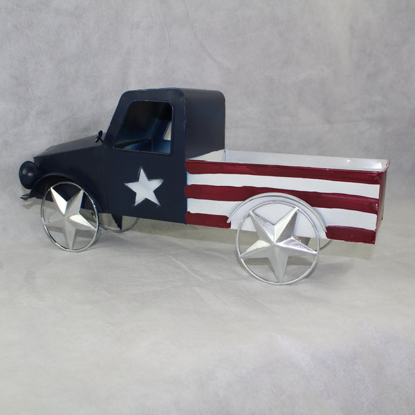 USA FLAG TRUCK 18" PICKUP TRUCK METAL ART FIGURINE VINTAGE WESTERN HOME DECOR HANDMADE  #EH12864
