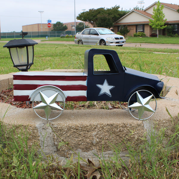 USA FLAG TRUCK 18" PICKUP TRUCK METAL ART FIGURINE VINTAGE WESTERN HOME DECOR HANDMADE  #EH12864