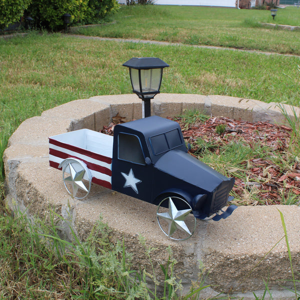 USA FLAG TRUCK 18" PICKUP TRUCK METAL ART FIGURINE VINTAGE WESTERN HOME DECOR HANDMADE  #EH12864