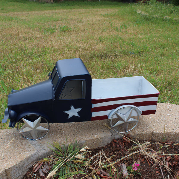 USA FLAG TRUCK 18" PICKUP TRUCK METAL ART FIGURINE VINTAGE WESTERN HOME DECOR HANDMADE  #EH12864