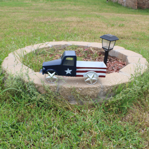 USA FLAG TRUCK 18" PICKUP TRUCK METAL ART FIGURINE VINTAGE WESTERN HOME DECOR HANDMADE  #EH12864