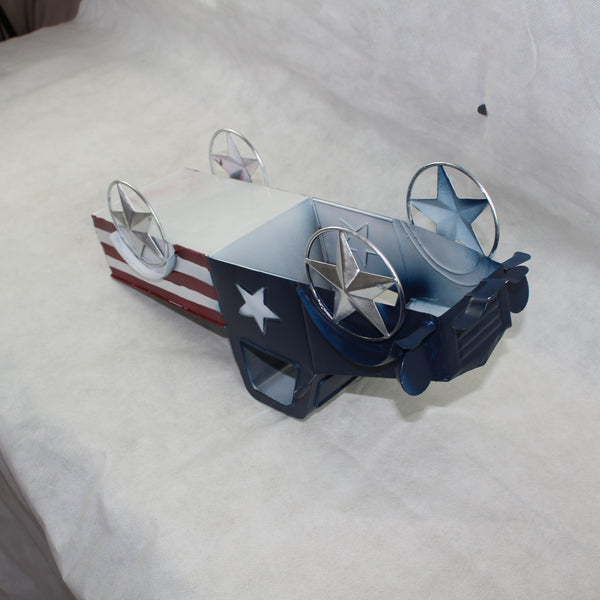 USA FLAG TRUCK 18" PICKUP TRUCK METAL ART FIGURINE VINTAGE WESTERN HOME DECOR HANDMADE  #EH12864