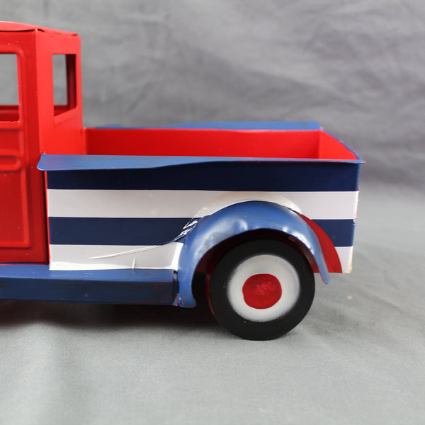 USA FLAG RED TRUCK 12" PICKUP TRUCK METAL ART FIGURINE VINTAGE GARDEN ART WESTERN HOME DECOR HANDMADE  #EH12865