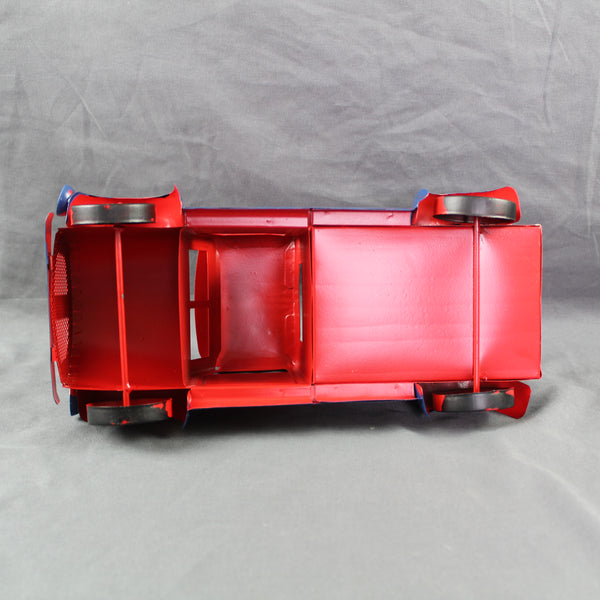 USA FLAG RED TRUCK 12" PICKUP TRUCK METAL ART FIGURINE VINTAGE GARDEN ART WESTERN HOME DECOR HANDMADE  #EH12865