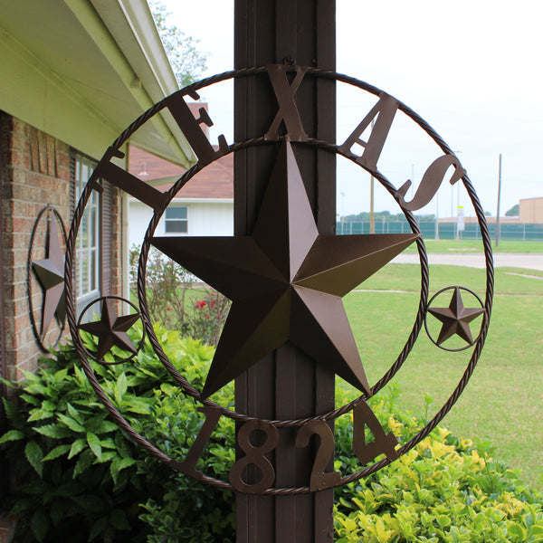 TEXAS 1824 STYLE YOUR CUSTOM NAME STAR METAL BARN STAR ROPE RING RUSTIC BRONZE WESTERN HOME DECOR NEW HANDMADE 24",32",36",40",50"