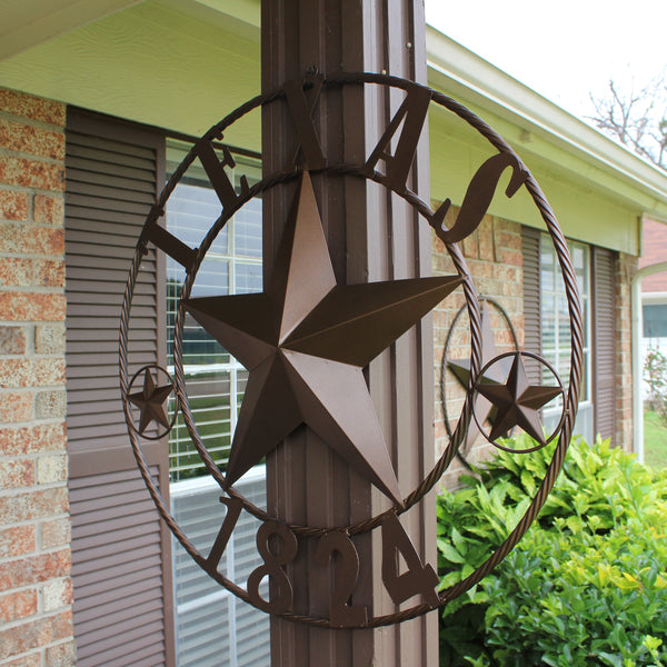 TEXAS 1824 STYLE YOUR CUSTOM NAME STAR METAL BARN STAR ROPE RING RUSTIC BRONZE WESTERN HOME DECOR NEW HANDMADE 24",32",36",40",50"