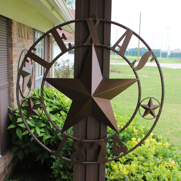 TEXAS 1824 STYLE YOUR CUSTOM NAME STAR METAL BARN STAR ROPE RING RUSTIC BRONZE WESTERN HOME DECOR NEW HANDMADE 24",32",36",40",50"