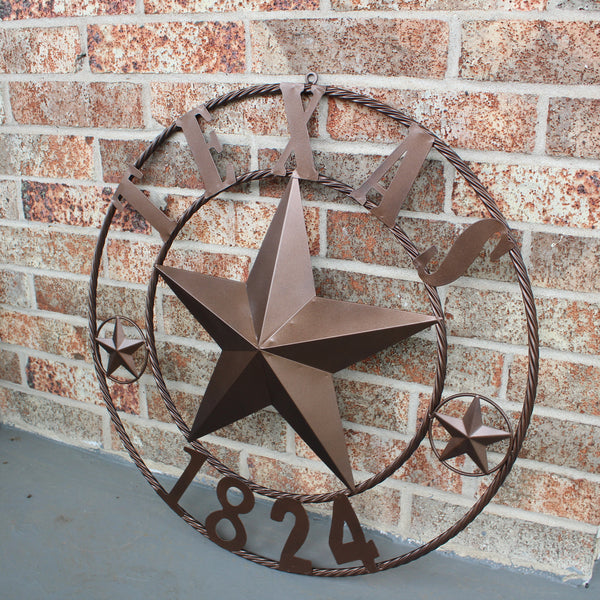 TEXAS 1824 STYLE YOUR CUSTOM NAME STAR METAL BARN STAR ROPE RING RUSTIC BRONZE WESTERN HOME DECOR NEW HANDMADE 24",32",36",40",50"