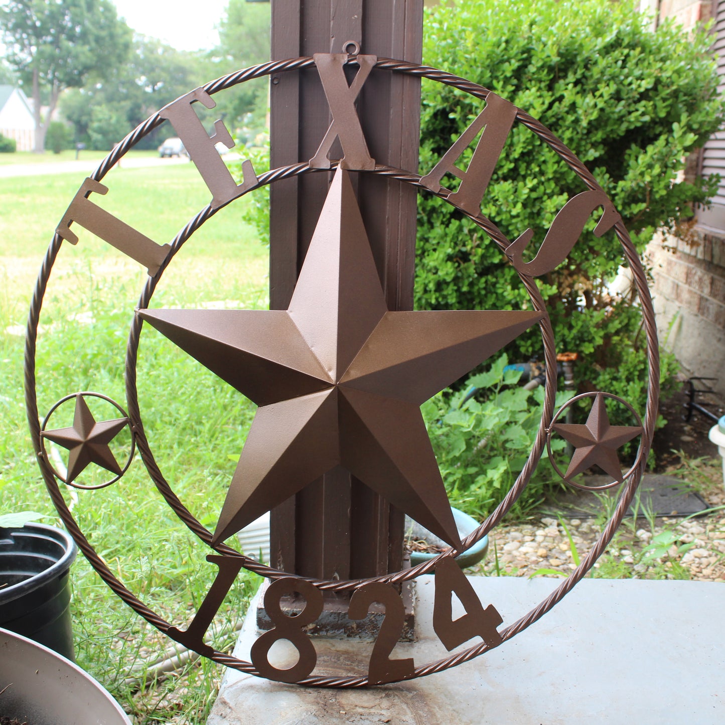 TEXAS 1824 STYLE YOUR CUSTOM NAME STAR METAL BARN STAR ROPE RING RUSTIC BRONZE WESTERN HOME DECOR NEW HANDMADE 24",32",36",40",50"