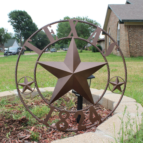 TEXAS 1824 STYLE YOUR CUSTOM NAME STAR METAL BARN STAR ROPE RING RUSTIC BRONZE WESTERN HOME DECOR NEW HANDMADE 24",32",36",40",50"