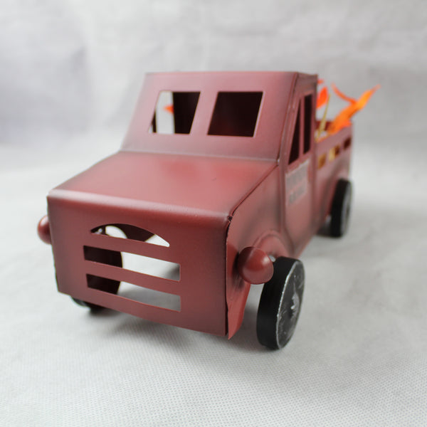 RED PUMPKIN TRUCK 10" PICKUP TRUCK METAL ART FIGURINE VINTAGE GARDEN ART WESTERN HOME DECOR HANDMADE  #EH12862