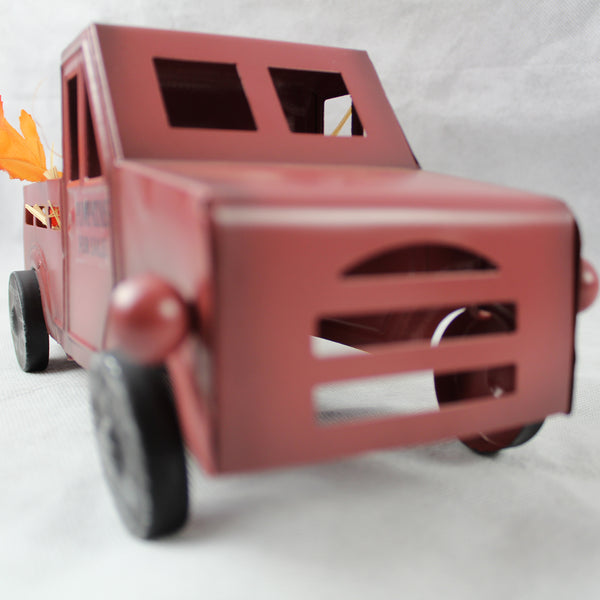 RED PUMPKIN TRUCK 10" PICKUP TRUCK METAL ART FIGURINE VINTAGE GARDEN ART WESTERN HOME DECOR HANDMADE  #EH12862