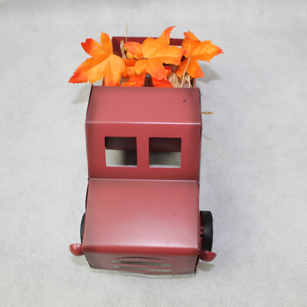 RED PUMPKIN TRUCK 10" PICKUP TRUCK METAL ART FIGURINE VINTAGE GARDEN ART WESTERN HOME DECOR HANDMADE  #EH12862