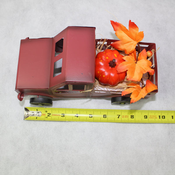 RED PUMPKIN TRUCK 10" PICKUP TRUCK METAL ART FIGURINE VINTAGE GARDEN ART WESTERN HOME DECOR HANDMADE  #EH12862