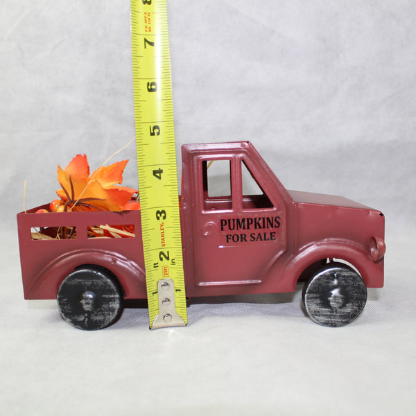RED PUMPKIN TRUCK 10" PICKUP TRUCK METAL ART FIGURINE VINTAGE GARDEN ART WESTERN HOME DECOR HANDMADE  #EH12862