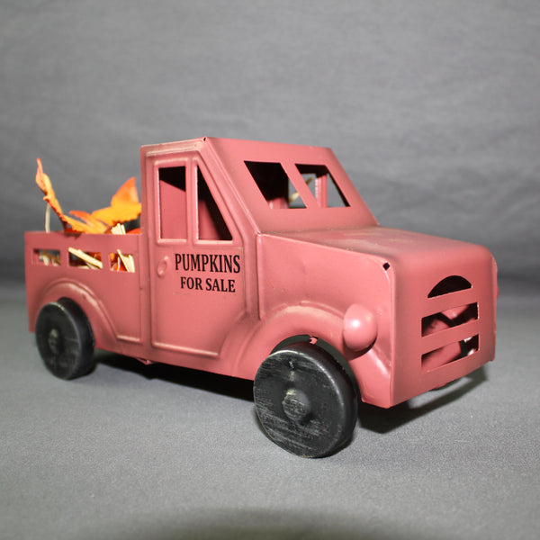 RED PUMPKIN TRUCK 10" PICKUP TRUCK METAL ART FIGURINE VINTAGE GARDEN ART WESTERN HOME DECOR HANDMADE  #EH12862