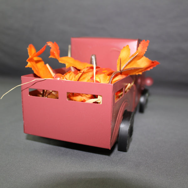 RED PUMPKIN TRUCK 10" PICKUP TRUCK METAL ART FIGURINE VINTAGE GARDEN ART WESTERN HOME DECOR HANDMADE  #EH12862