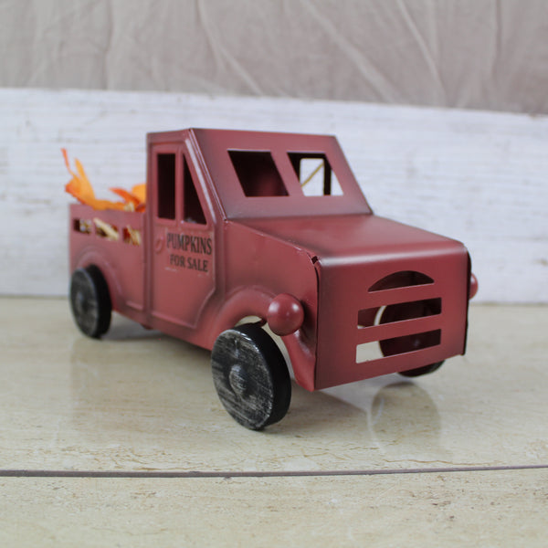 RED PUMPKIN TRUCK 10" PICKUP TRUCK METAL ART FIGURINE VINTAGE GARDEN ART WESTERN HOME DECOR HANDMADE  #EH12862