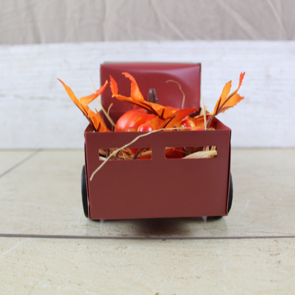 RED PUMPKIN TRUCK 10" PICKUP TRUCK METAL ART FIGURINE VINTAGE GARDEN ART WESTERN HOME DECOR HANDMADE  #EH12862