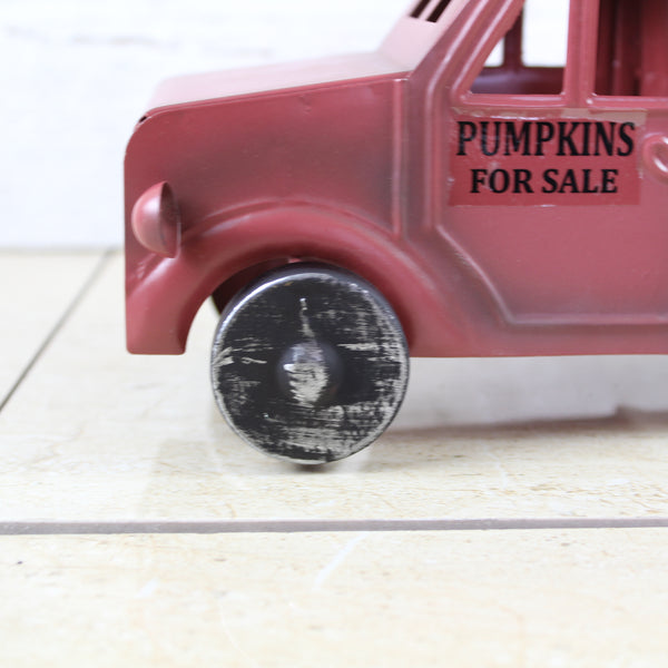 RED PUMPKIN TRUCK 10" PICKUP TRUCK METAL ART FIGURINE VINTAGE GARDEN ART WESTERN HOME DECOR HANDMADE  #EH12862