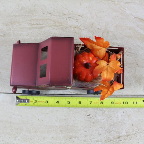 RED PUMPKIN TRUCK 10" PICKUP TRUCK METAL ART FIGURINE VINTAGE GARDEN ART WESTERN HOME DECOR HANDMADE  #EH12862