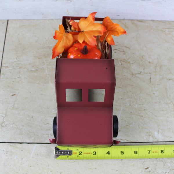 RED PUMPKIN TRUCK 10" PICKUP TRUCK METAL ART FIGURINE VINTAGE GARDEN ART WESTERN HOME DECOR HANDMADE  #EH12862