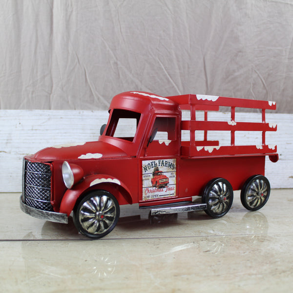 RED FARM TRUCK 14" PICKUP TRUCK METAL ART FIGURINE VINTAGE GARDEN ART WESTERN HOME DECOR HANDMADE  #EH12861