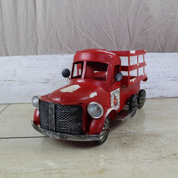 RED FARM TRUCK 14" PICKUP TRUCK METAL ART FIGURINE VINTAGE GARDEN ART WESTERN HOME DECOR HANDMADE  #EH12861
