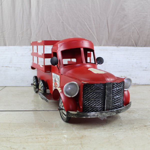 RED FARM TRUCK 14" PICKUP TRUCK METAL ART FIGURINE VINTAGE GARDEN ART WESTERN HOME DECOR HANDMADE  #EH12861