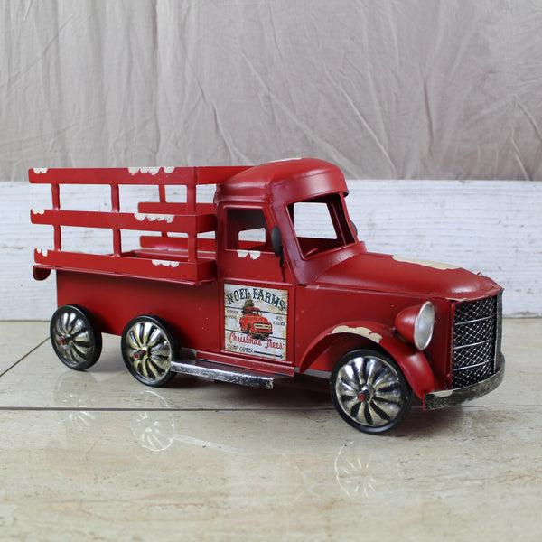 RED FARM TRUCK 14" PICKUP TRUCK METAL ART FIGURINE VINTAGE GARDEN ART WESTERN HOME DECOR HANDMADE  #EH12861