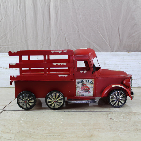RED FARM TRUCK 14" PICKUP TRUCK METAL ART FIGURINE VINTAGE GARDEN ART WESTERN HOME DECOR HANDMADE  #EH12861