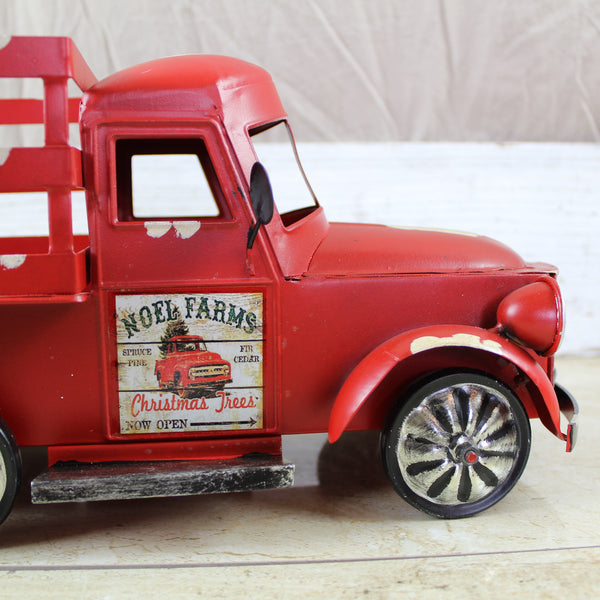RED FARM TRUCK 14" PICKUP TRUCK METAL ART FIGURINE VINTAGE GARDEN ART WESTERN HOME DECOR HANDMADE  #EH12861