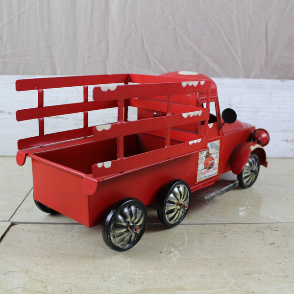 RED FARM TRUCK 14" PICKUP TRUCK METAL ART FIGURINE VINTAGE GARDEN ART WESTERN HOME DECOR HANDMADE  #EH12861