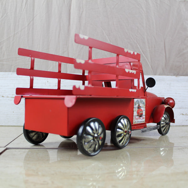 RED FARM TRUCK 14" PICKUP TRUCK METAL ART FIGURINE VINTAGE GARDEN ART WESTERN HOME DECOR HANDMADE  #EH12861