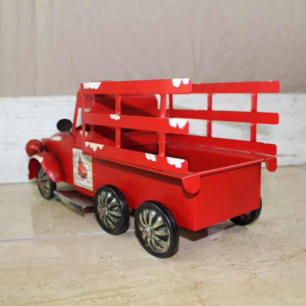 RED FARM TRUCK 14" PICKUP TRUCK METAL ART FIGURINE VINTAGE GARDEN ART WESTERN HOME DECOR HANDMADE  #EH12861