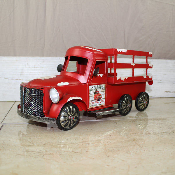 RED FARM TRUCK 14" PICKUP TRUCK METAL ART FIGURINE VINTAGE GARDEN ART WESTERN HOME DECOR HANDMADE  #EH12861