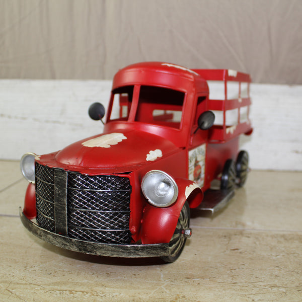 RED FARM TRUCK 14" PICKUP TRUCK METAL ART FIGURINE VINTAGE GARDEN ART WESTERN HOME DECOR HANDMADE  #EH12861
