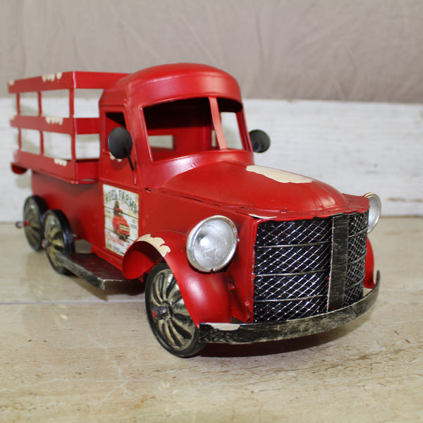 RED FARM TRUCK 14" PICKUP TRUCK METAL ART FIGURINE VINTAGE GARDEN ART WESTERN HOME DECOR HANDMADE  #EH12861