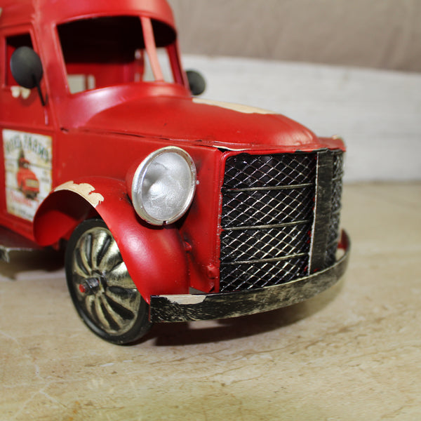 RED FARM TRUCK 14" PICKUP TRUCK METAL ART FIGURINE VINTAGE GARDEN ART WESTERN HOME DECOR HANDMADE  #EH12861