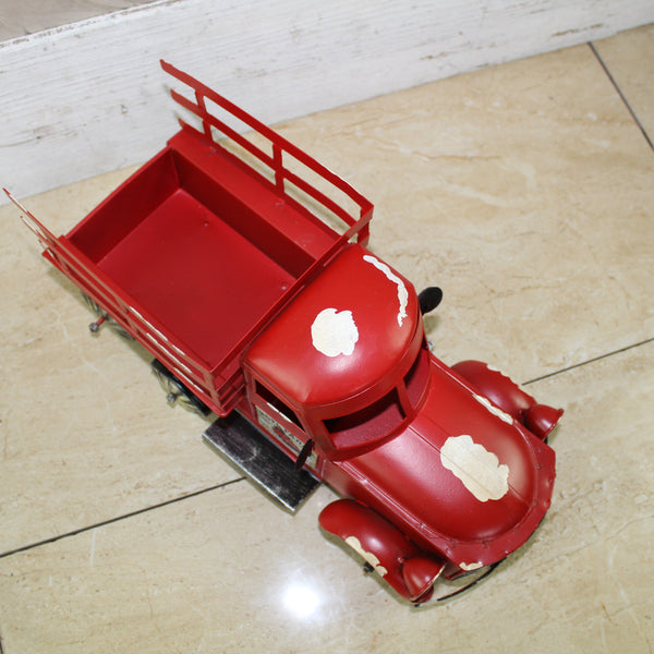 RED FARM TRUCK 14" PICKUP TRUCK METAL ART FIGURINE VINTAGE GARDEN ART WESTERN HOME DECOR HANDMADE  #EH12861
