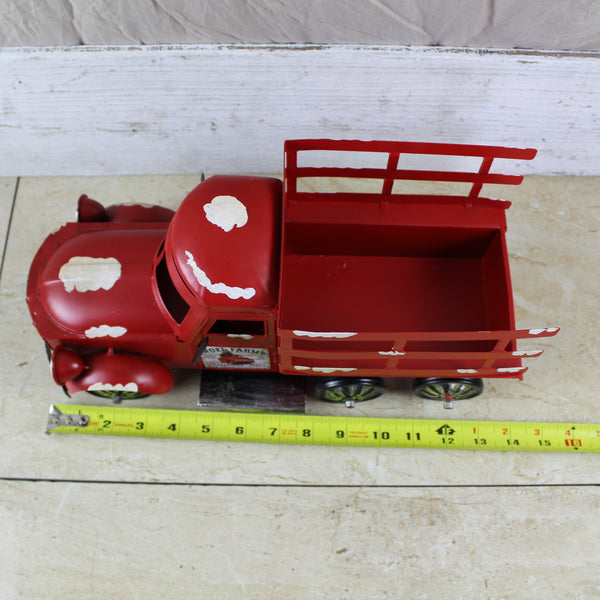 RED FARM TRUCK 14" PICKUP TRUCK METAL ART FIGURINE VINTAGE GARDEN ART WESTERN HOME DECOR HANDMADE  #EH12861
